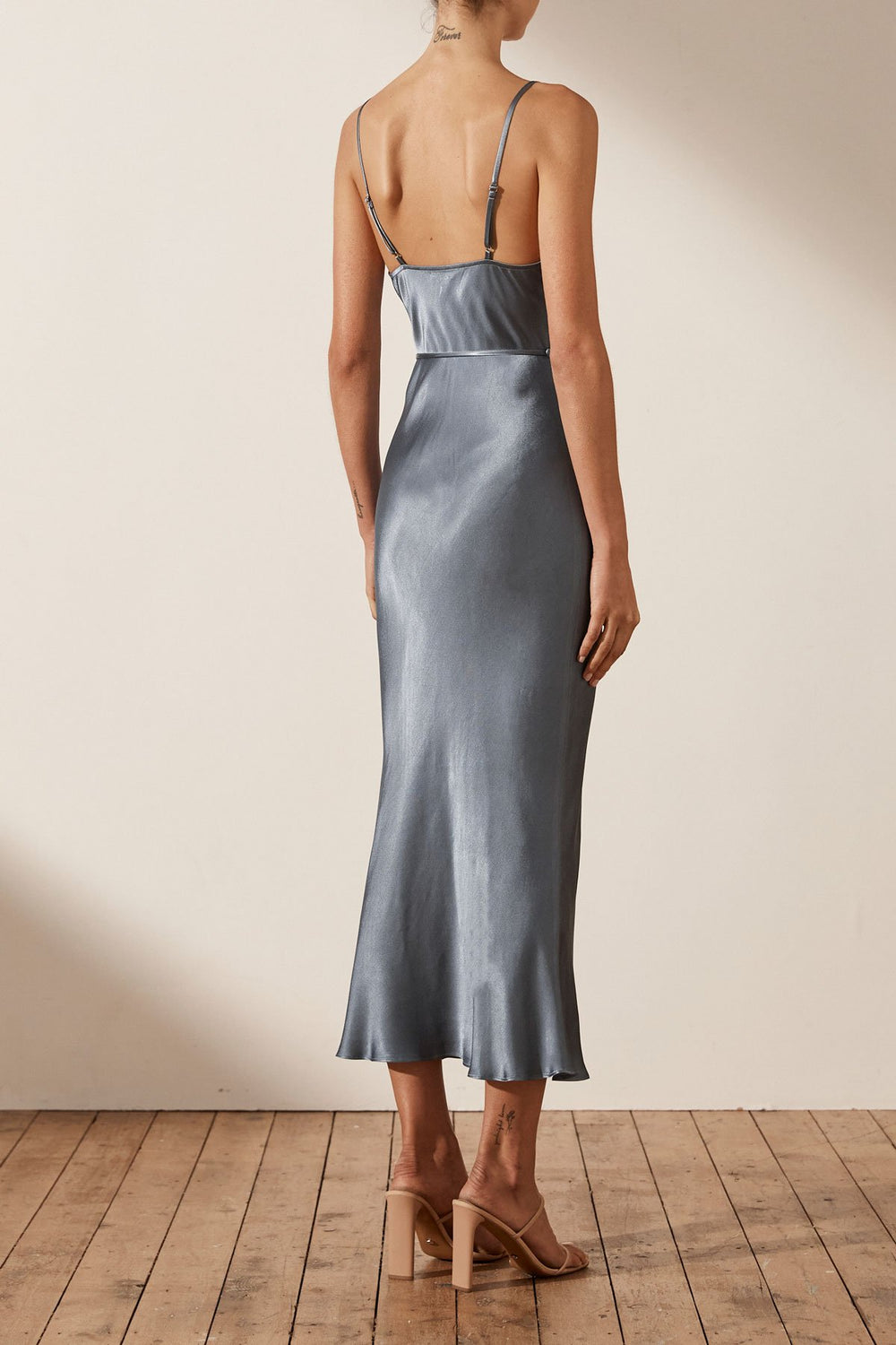 La Lune Bias Cowl Midi Dress | Blue ...